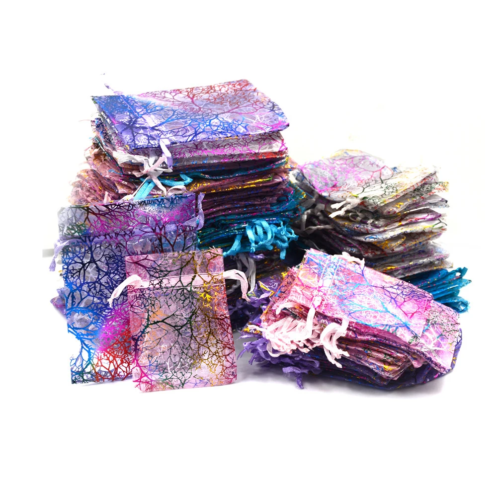 50Pcs Multicolor Jewelry Tulle Drawstring Bag Wedding Gift Organza Bag Jewelry Packaging Display & Jewelry Pouches