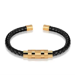 Fashion Men's Punk Style Braided Leather Bracelet, Stainless Steel Bracelet Adjustable Size Ladies Bracelet Pulseira