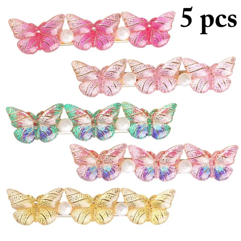 Pinzas para el pelo de decoración de mariposas, pasadores de horquilla de moda, pinzas para el pelo, accesorios para el cabello de fiesta, regalos para niños, 5 uds.