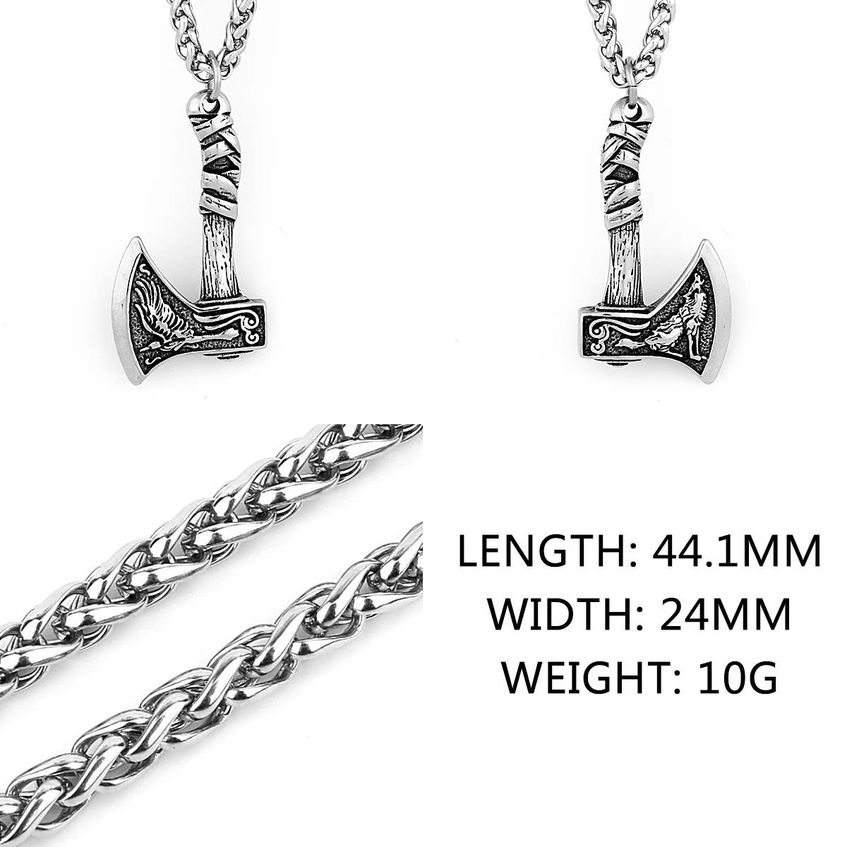 Vintage Boutique Stainless Steel Viking Wolf and Odin Crow Axe Necklace Men\'s Pendant Jewelry Birthday Gift Wholesale