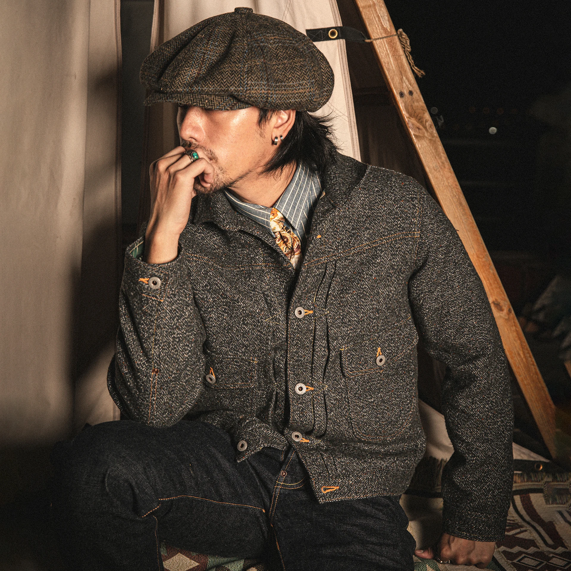 WT-0002 Asian Size Washed Hand-Made Man\'s Vintage Super Heavy 500GSM Wool Casual Stylish Jacket