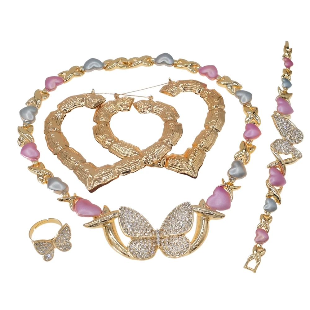 Luxury Dubai Jewellery Big Heart Earrings Rings Bracelets Necklaces Jewelry Accessories 18k Gold Plated Womens Party Set Gifts