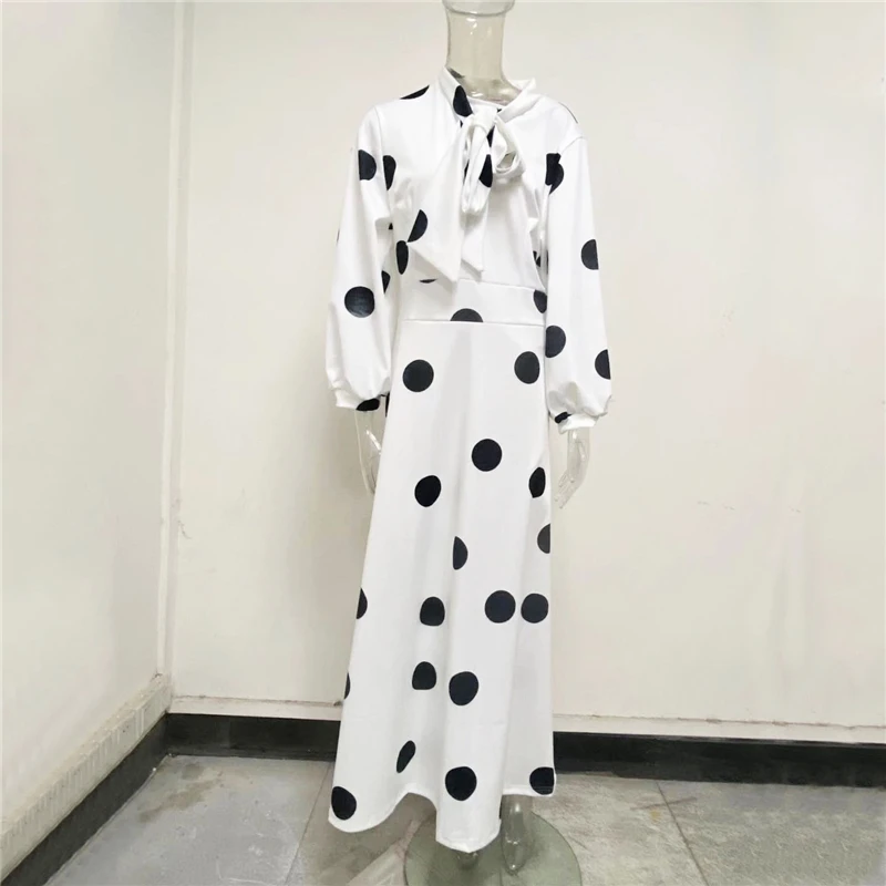 Plus Size Clothing Women Boho Long Maxi Dress 5XL Casual Dots Dresses Bow Elegant Ladies Big Shirt Dress Wholesale Dropshipping