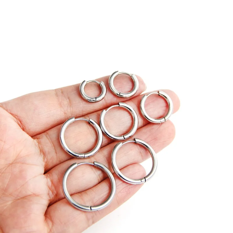 1 pair Dia 8-20mm High Polish Smooth Round Ear Buckle Earring For Men/Women Medical Anti-allergic Stainless Steel Pop Jewelry