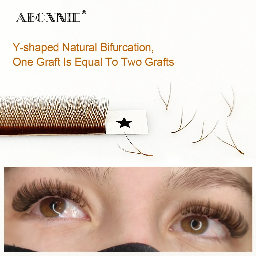 LAKANAKU Brown YY Shape Lashes 2D 0.05 0.07 Faux Mink C/D Natural Soft Brazilian Eyelash Premade Volume Fan Lashes Extension