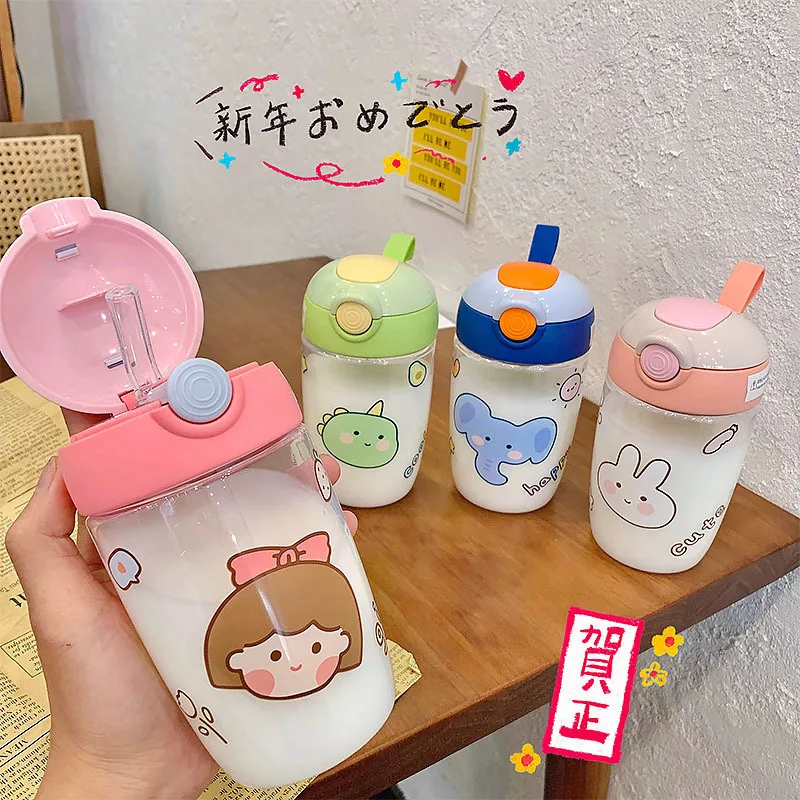 

400ML Cartoon Baby Feeding Bottle Infant Children Drinking Bottle Kids PP Non-spill Portable Straw Water Bottle Drinkware