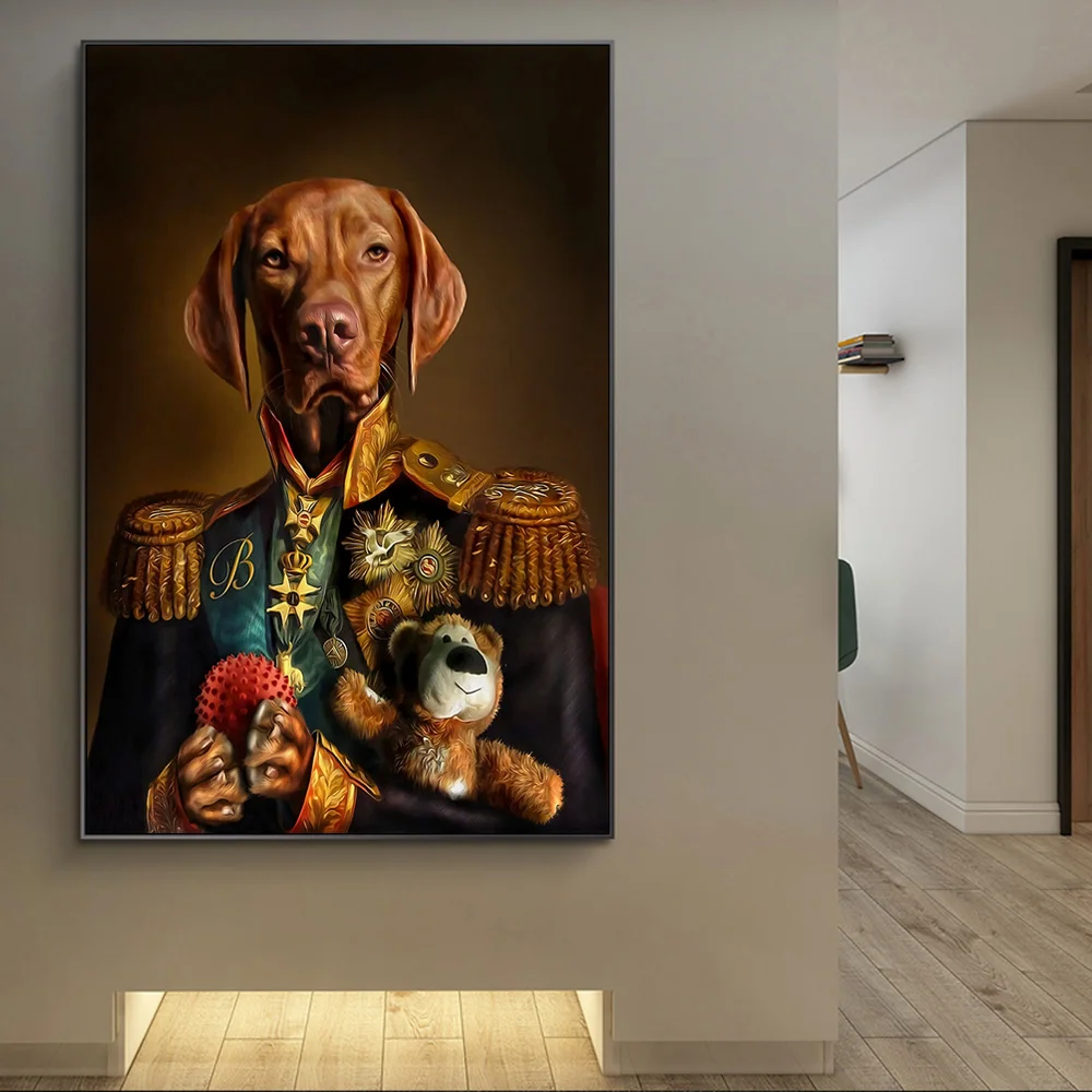 Dog in Military Uniform Canvas Paintings on the Wall Art Posters And Prints Classical Animals Dog General Art Pictures Cuadros