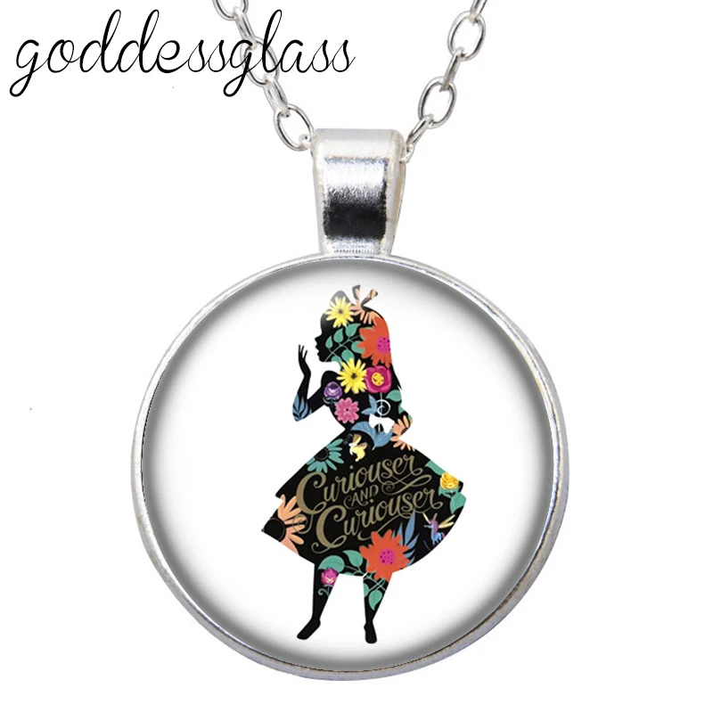 Cartoon Princess Alice Cheshire cat Rabbit clock Round Glass glass cabochon silver plated/Crystal pendant necklace jewelry Gift view 6