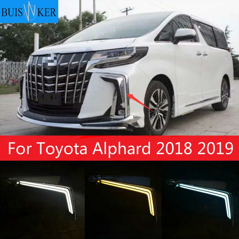 

1Pair LED Daytime Running Light For Toyota Alphard 2018 2019 Yellow Turn Signal Relay Waterproof 12V DRL Fog Lamp