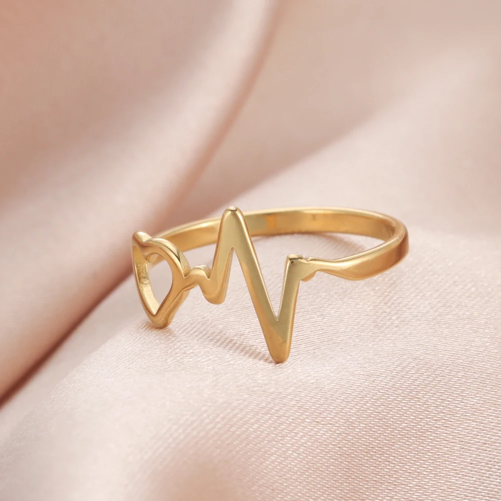 COOLTIME Herzschlag Finger Ring Minimalistischen Edelstahl Schmuck Geometrische Ringe Für Frauen Bagues Pour Femme Hochzeit Geschenke – Detail 5