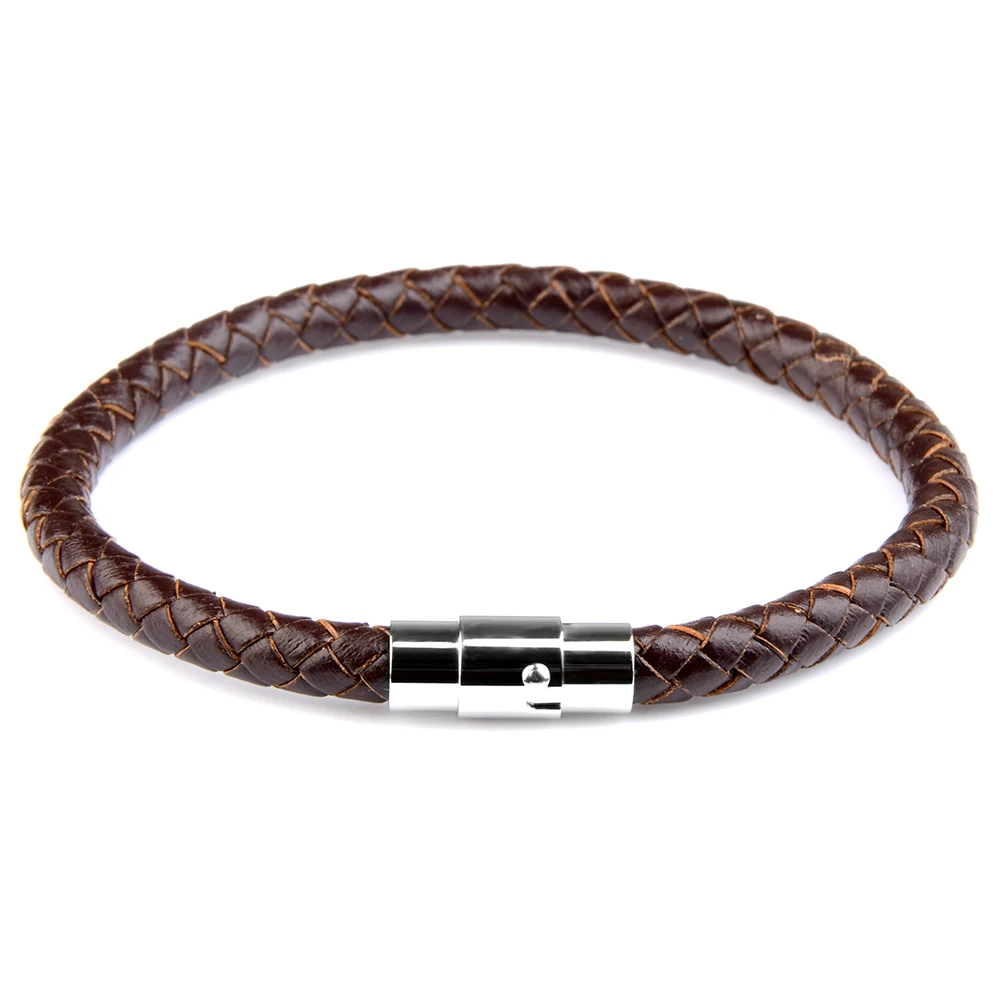 New Genuine Leather Braided Bracelet For Men Brown Black Stainless Steel Clasp Handmade Men Women Jewelry Gift Hot Sales