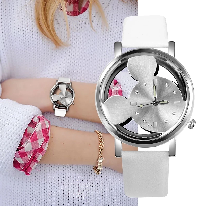 Luxury Mickey Women Watches Brand Fashion Lady Stainless Steel Hollow Quartz Women \'s Clock Relogio Feminino Reloj Mujer