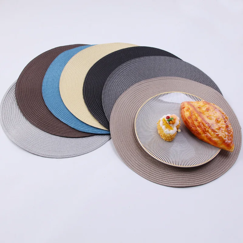 1pc Round Woven Placemats PP Waterproof Dining Table Mat Non-Slip Napkin Disc Bowl Pads Drink Cup Coasters Kitchen Decoration