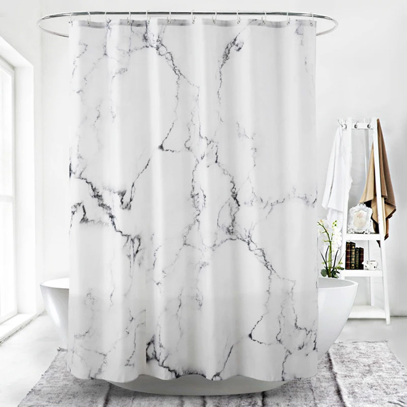 Marbling 3D Printing Shower Curtains Waterproof White Bathroom Curtain Simple Style Bathtub Screen Home Decor with 12 Hooks