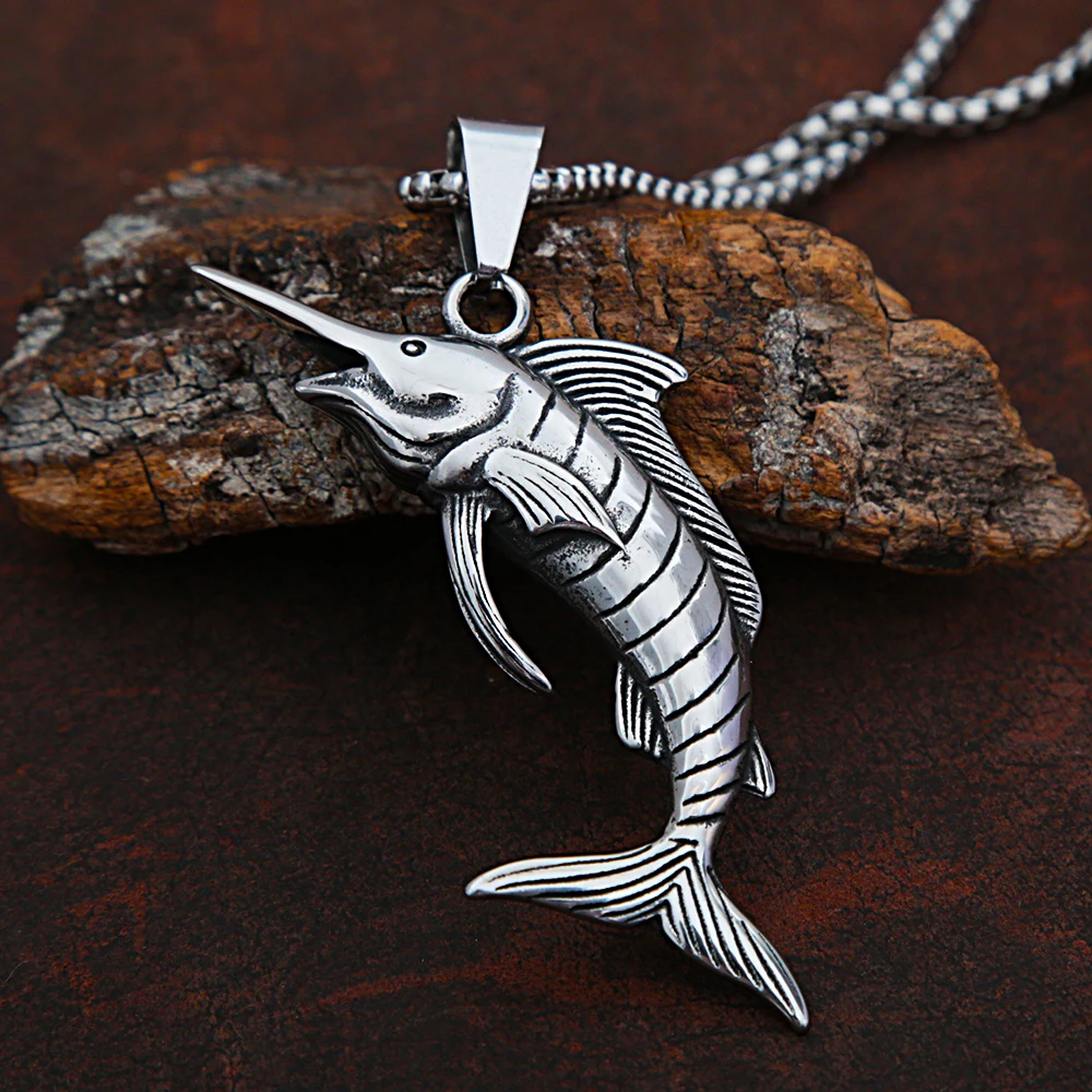 Punk Men Stainless Steel Tuna Pendant Necklace Fashion Deep Sea Animal Men Biker Chain Necklace Jewelry Gift Wholesale