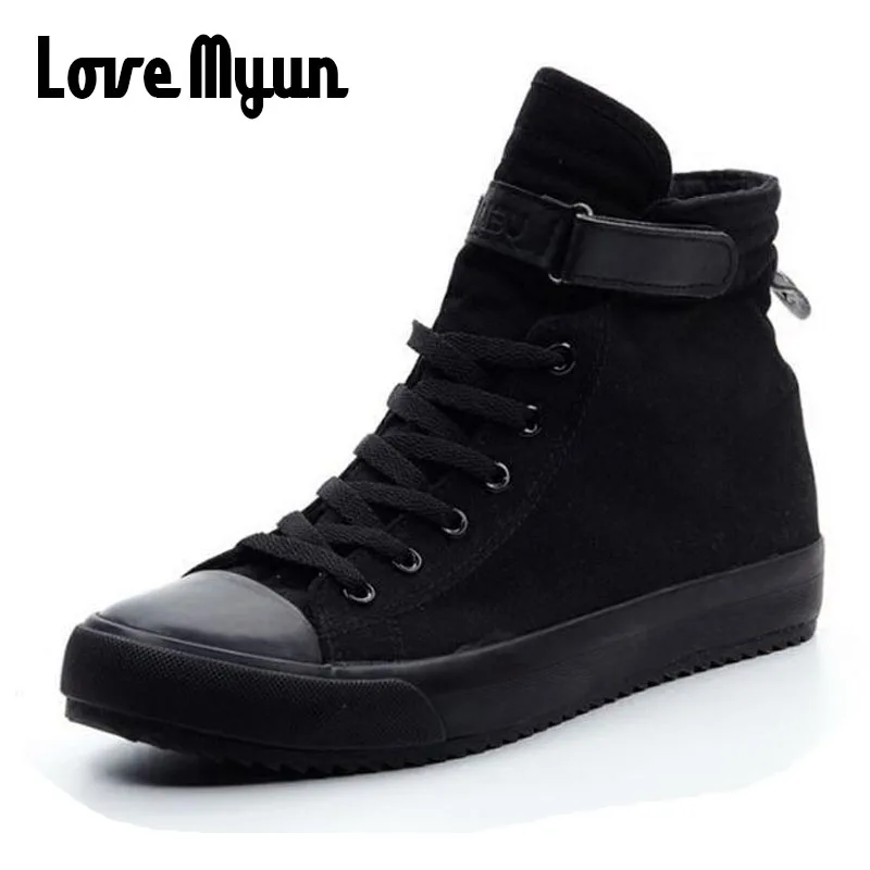 Fashion New Men Light Breathable Canvas Casual All Black white Red High top Solid Color Sneakers Shoes flats HH-90