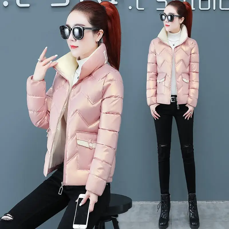 

Women Winter Glossy Down Cotton Parkas 2023 New Female Stand-up collar Thick Warm Coat Jacket Ladies Short Fashion Coats C1540