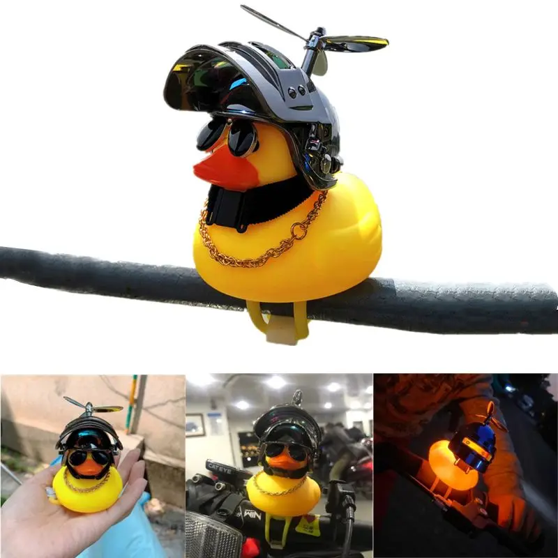 Rubber Duck Toy Car Ornaments Yellow  Dashboard Decorations with Propeller Helmet for Adults, Kids