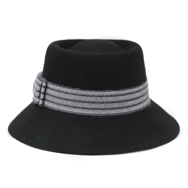 

X4052 Wool Felt Hat Ribbon Bow Basin Hat Warm Wool Fedora Hat Church Hats Australian Wool Felt Hat Bow Basin Caps