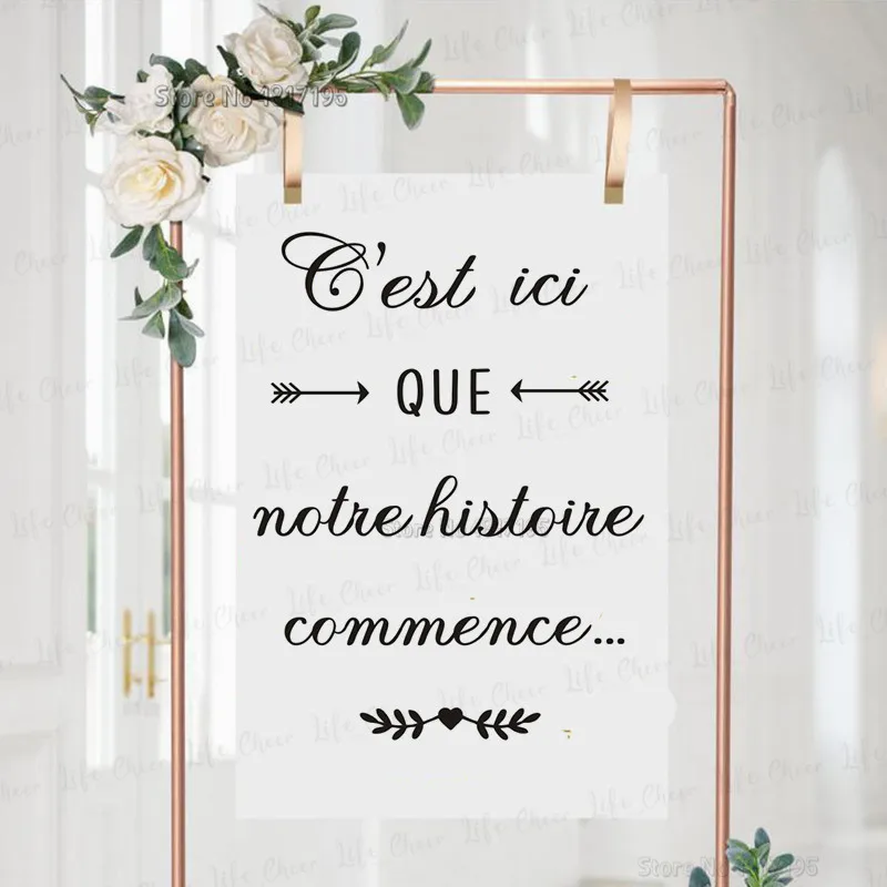 Our Story Begins Quote Vinyl Board Sticker French Pattern Wedding Decoration Art Unique Wedding Gift Mirror Vinyl Decals