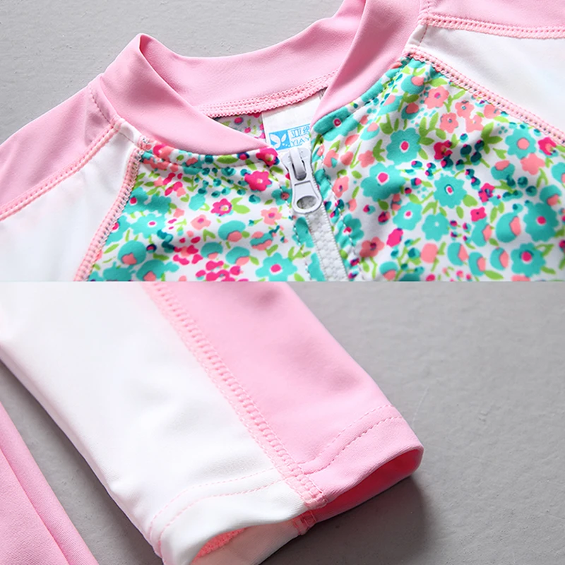 Pink Floral Sun Hat 3-Piece Girl Swimwear Children Toddler Baby Swimsuit Kids 2-Piece Swimming Long Sleeves Swim Wear Suit