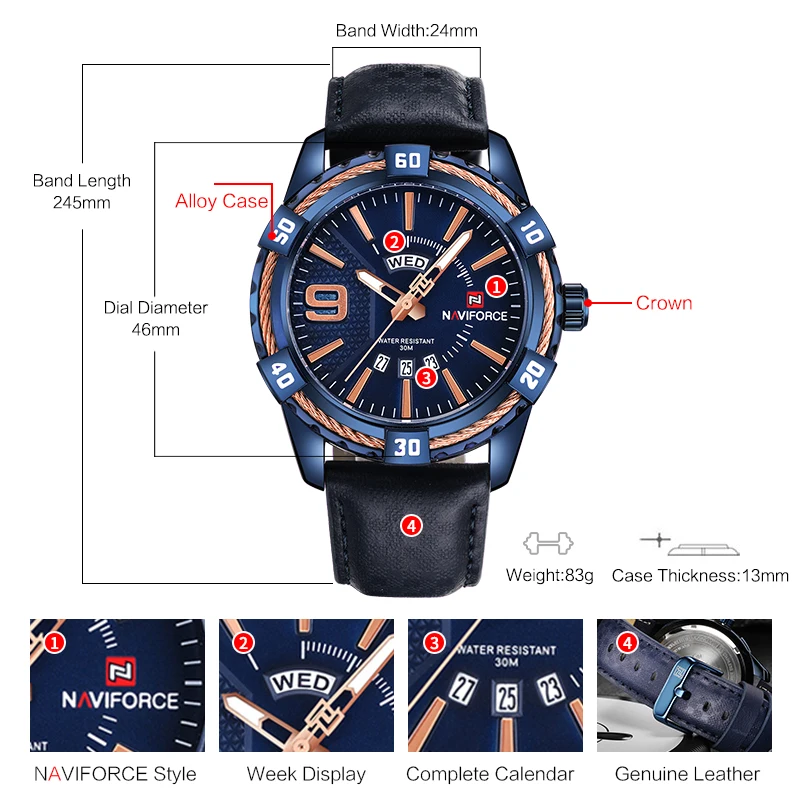 Di lusso di Marca NAVIFORCE Sport Orologi Mens Impermeabile Orologio Da Polso Militare Moda Maschile Analogico Data Blu Orologio Relogio Masculino