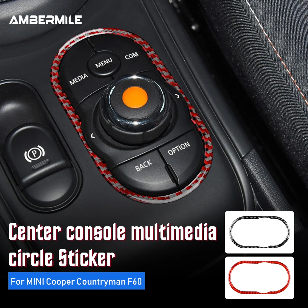 AMBERMILE for Mini Cooper Countryman F60 Accessories Carbon Fiber Interior Trim Center Console Multimedia Button Circle Sticker