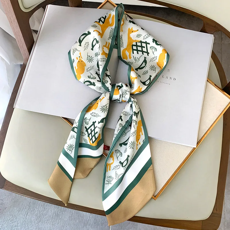 KOI LEAPING New fashion female fox pattern scarf female literary geometric silk scarf narrow streamers four seasons tied bag