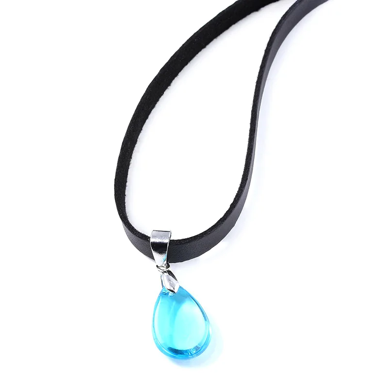 Weathering With You Necklaces Amano Hina Cosplay Blue Crystal Leather Rope Chain Choker Necklace Raindrop Pendant Jewelry