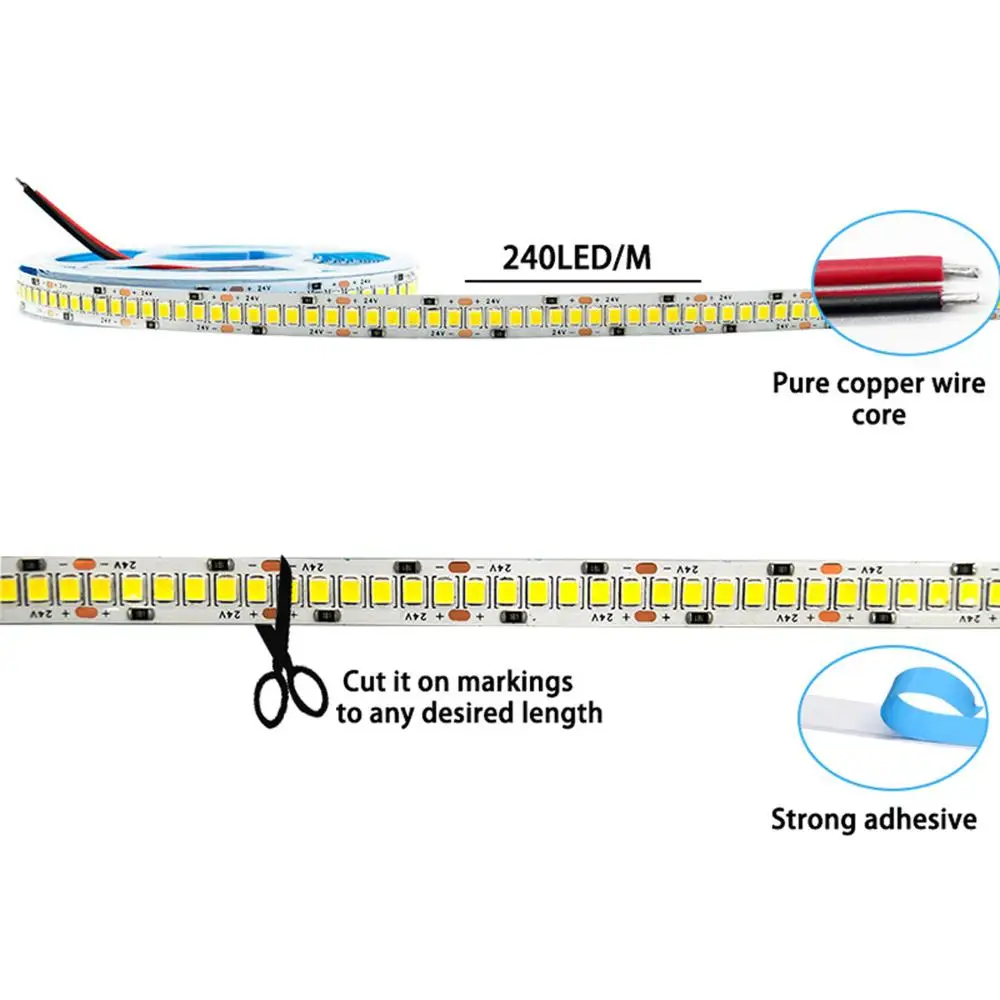 CCT LED قطاع 12 فولت 24 فولت 2835 240LED/م 5 متر مرنة Led الشريط ضوء الإضاءة السوبر مشرق 1200 المصابيح الدافئة/الباردة/الأبيض الطبيعي
