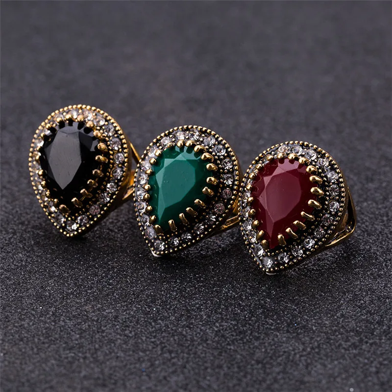 2024 Bohemain Resin Big Rings For Women Wedding Rings Female Vintage Red Crystal Engagement Ring Women Jewelry Accessories Ring