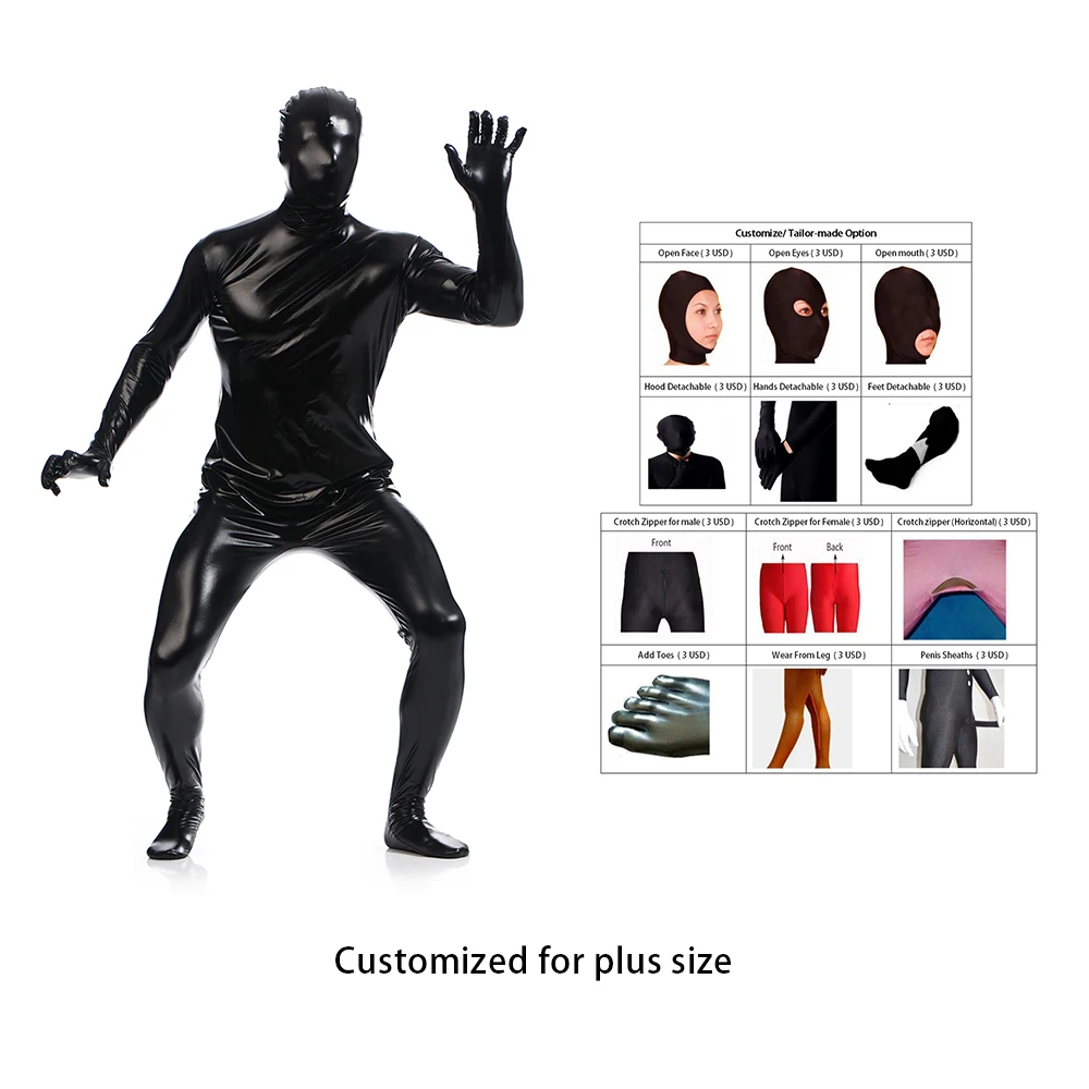 Free shipping bodysuit metallic Shiny Champagne Mens Unitard Catsuits Metallic Footed Zipper Zentai Bodysuit can Customize