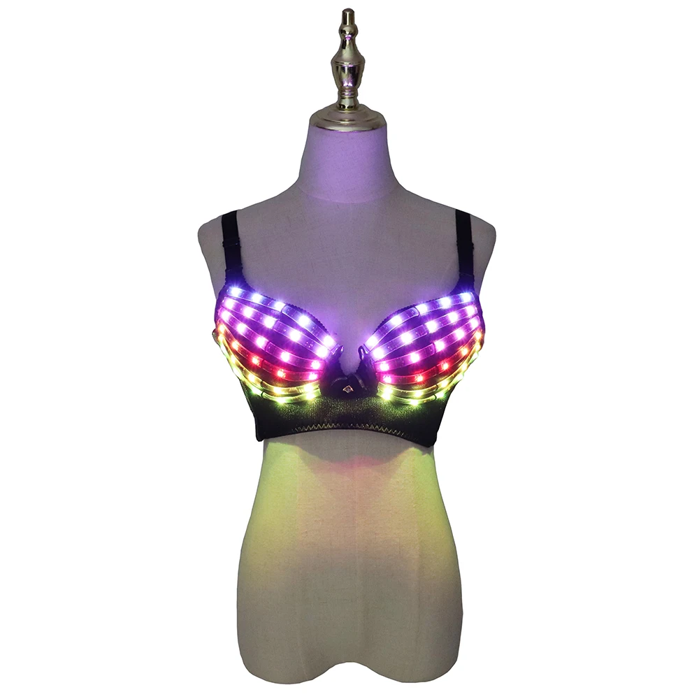 Sujetador LED a todo Color, ropa interior Sexy, vestido de fiesta, danza del vientre, sujetador iluminado, disfraces luminosos, trajes de bikini