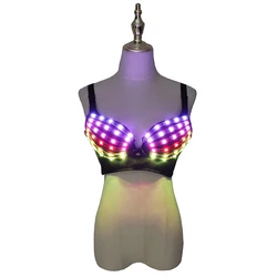 Full Color LED Bra Discolored Sexy Underwear Party Dress Belly Dance Light up Bra Luminous Costumes glowing bikini outfits