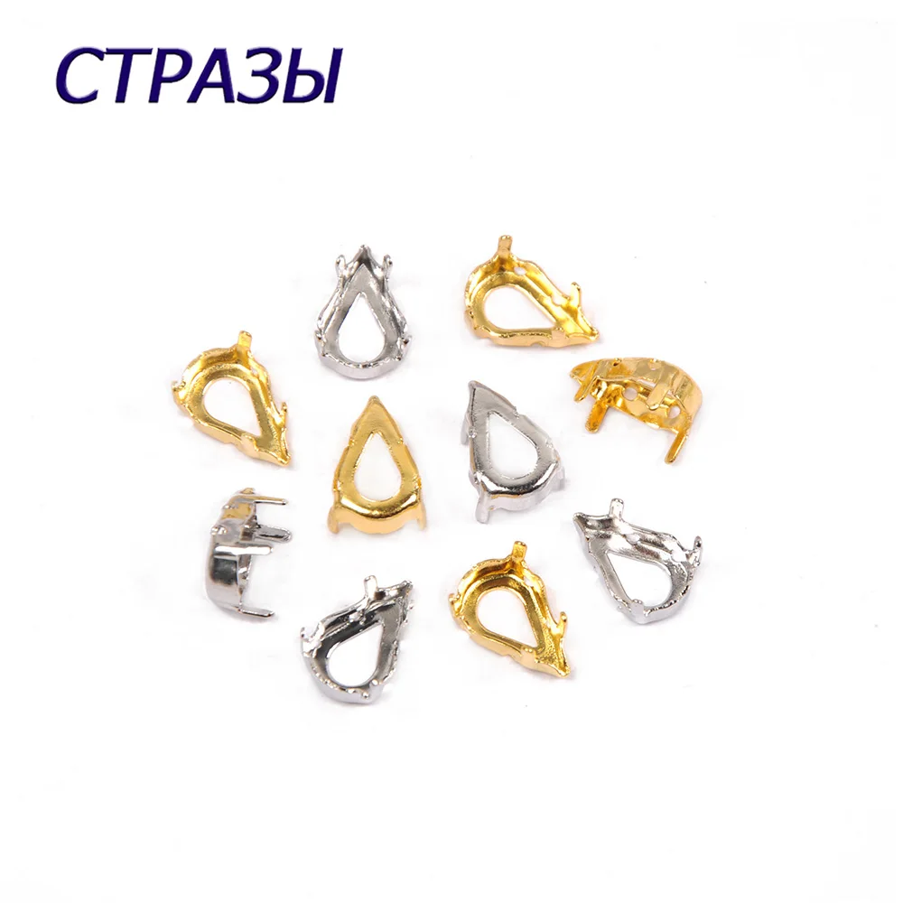 

CTPA3bI Popularly 4300 Droplet Shape Copper K9 Empty Claw Settings For Fancy Stones Silver Gold Firmly Set Pedestal Base Frames