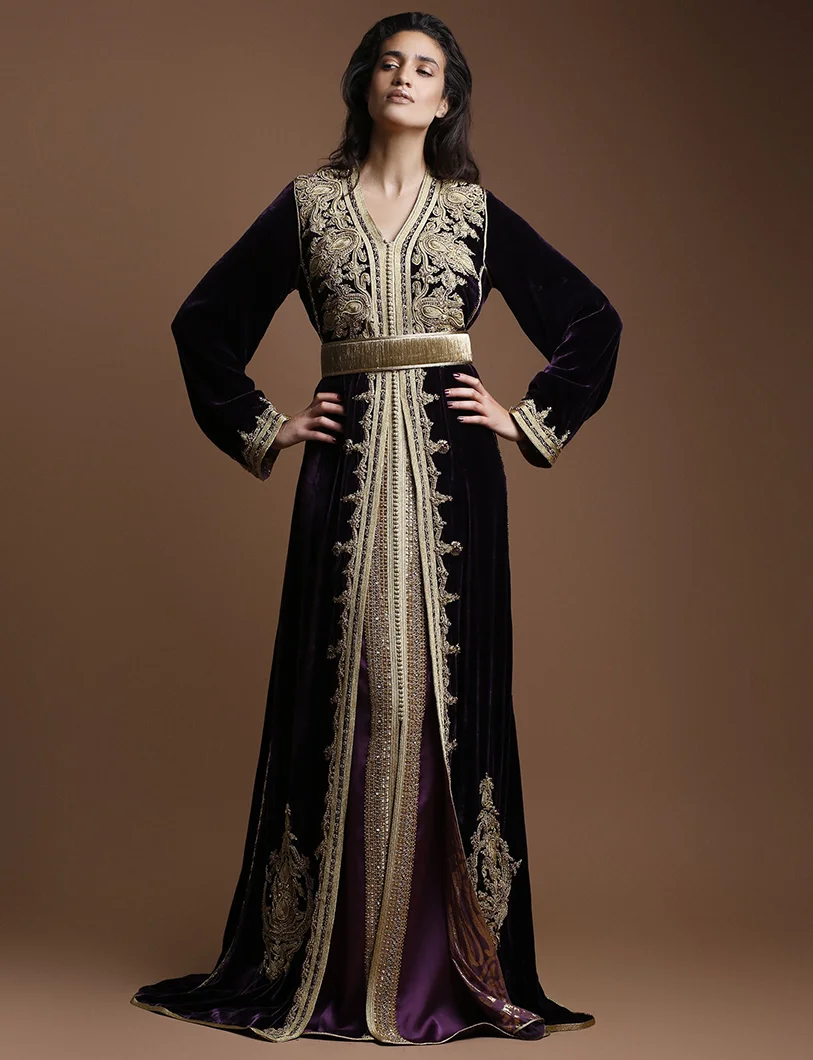 Robe de Soirée Caftan Marocaine Élégante à Manches sulf, Tenue de Mariage Musulman Arabe, Formelle, Personnalisée