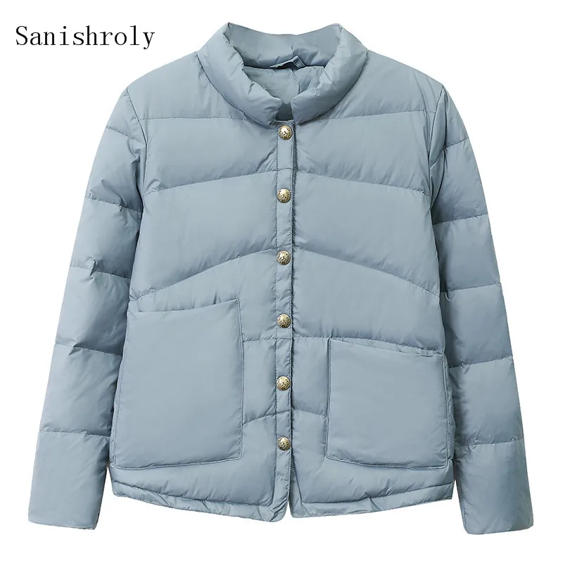 Sanishroly Autumn Winter Ultra Light Duck Down Coat Ladies Short Down Jackets Women Slim Pocket Warm Puffer Jacket Parkas SE1036