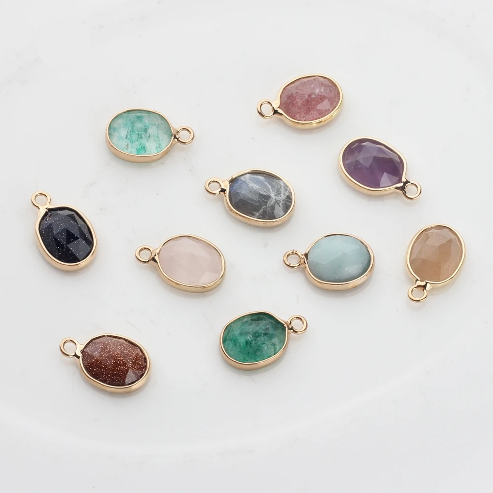 Natural Stone Charms Pendant Oval Shape Faceted Stone Charms For Fashion Jewelry Making DIY Necklace Earrings Gift
