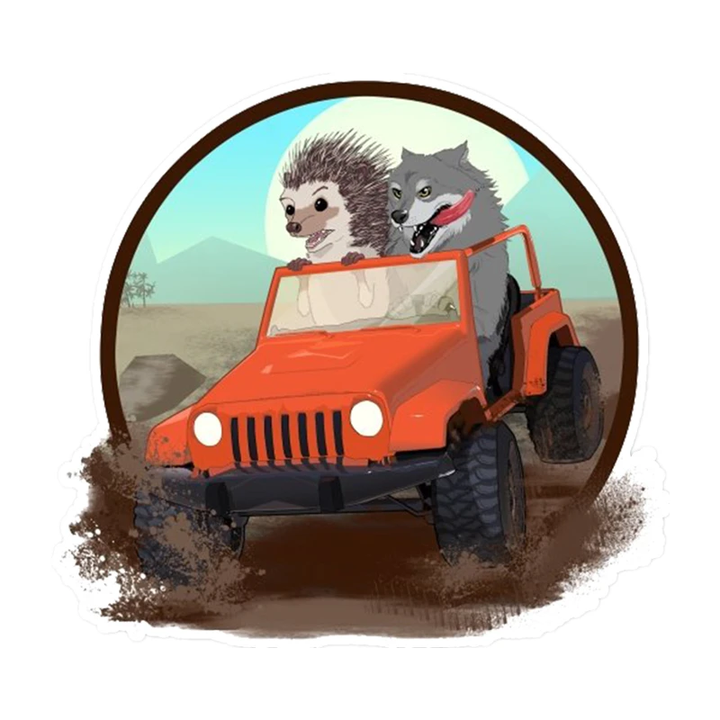 S41110# Various Sizes Self-adhesive Decal Wolf and Hedgehog in a Jeep Car Sticker Waterproof Auto Decors on Bumper Rear Window