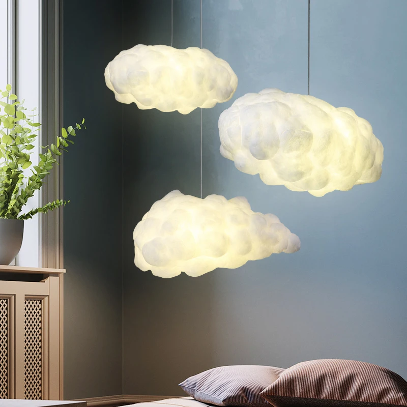 Different Shape White Clouds Chandelier Light Silk Cotton Cloud LED Suspension Hanging Lamp for Kids room Nursery School