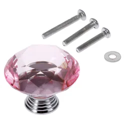 1x 40mm Pink Diamond Shape Crystal Glass Knob Drawer Cupboard Pull Handles Kitchen Door Wardrobe Hardware