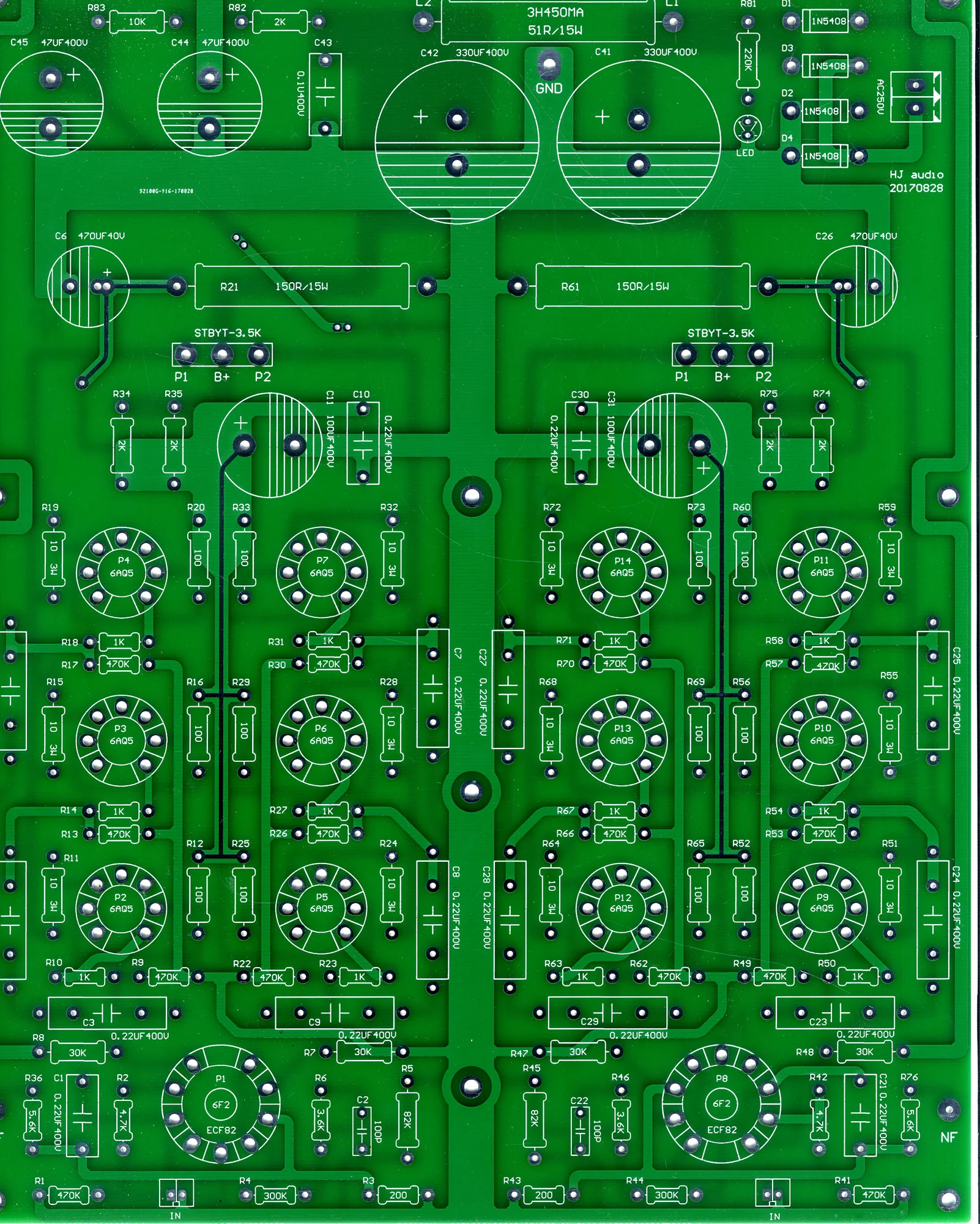 

HUAJI Electronic Tube Tube Amplifier ECF82+6AQ5 Three Parallel Push-Pull Tube Amplifier 2*28W Power Amplifier PCB Circuit Board