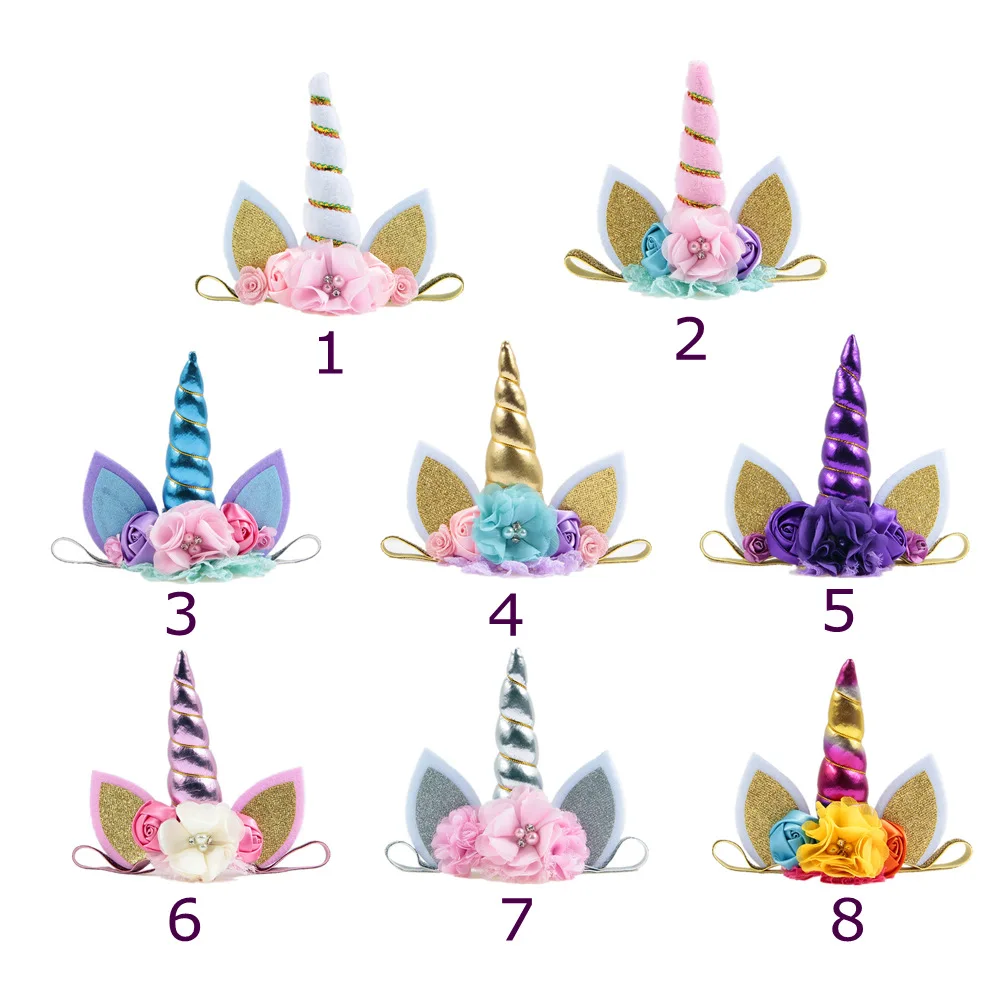 Nishine New Unicorn Horn Headband Kids Birthday Gifts Unicorn Girls Hairbands Party Supplies Photography Props