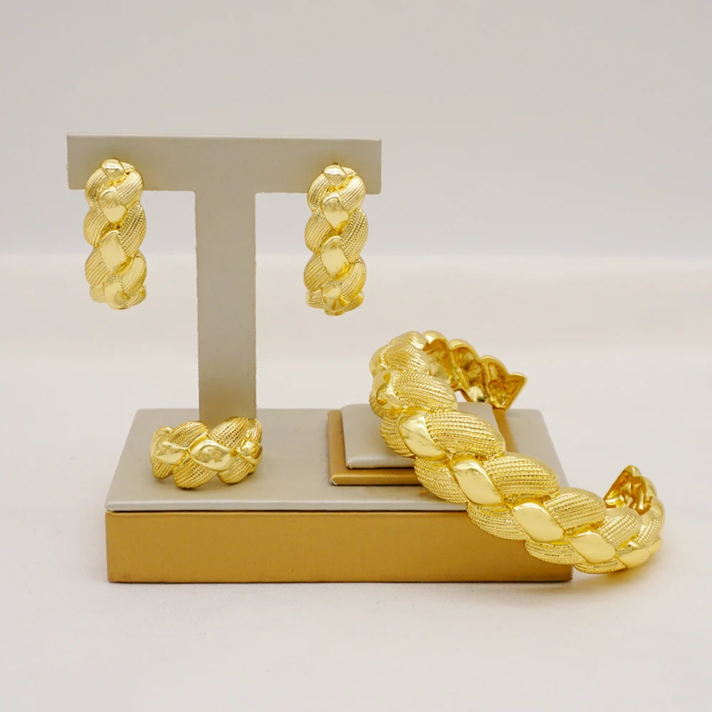 

Best Selling Latest Design Dubai Gold Color Jewelry Earrings with Bangle Sets For Women Party Gift Wedding