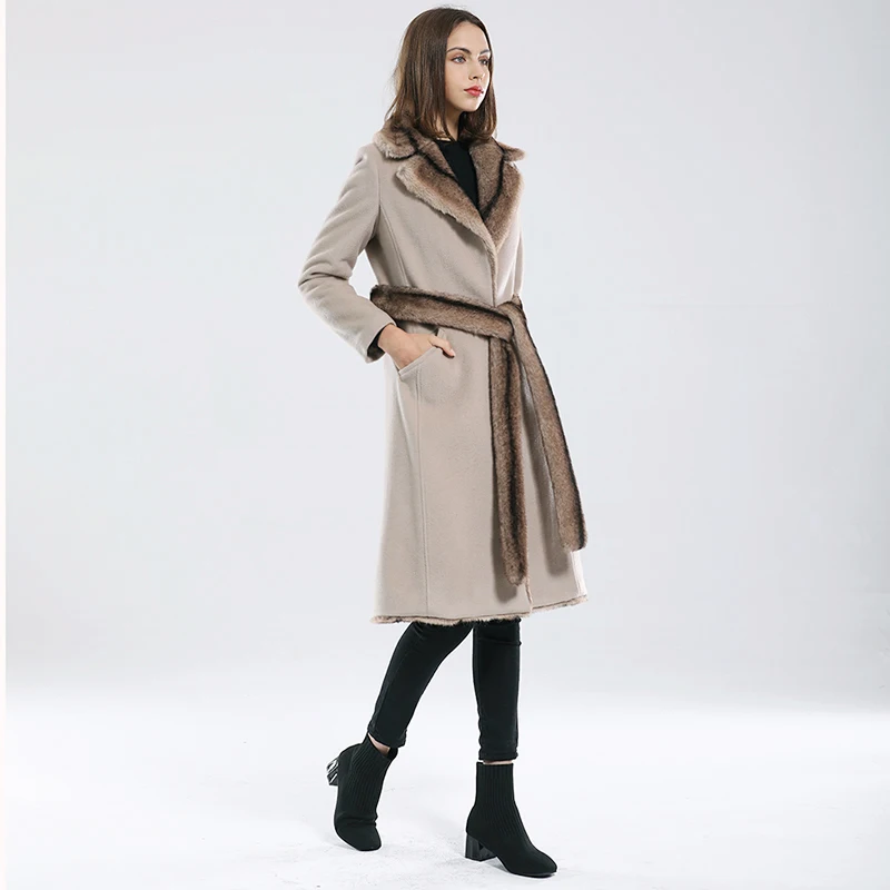 

2021 winter new woolen coat long imitation mink fur pie overcoming women's long-sleeved jacket thick wool double-sided woolen ja