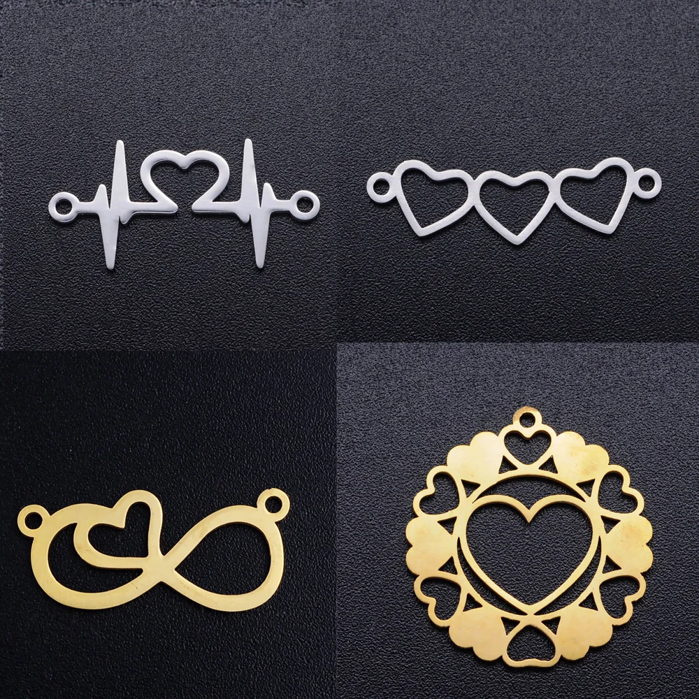 

10pcs/lot High Polished Stainless Steel Love Heart Connectors Charms Jewelry Findings for Bracelet Making Accessories