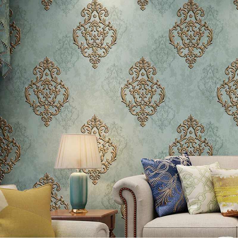 Imagem -03 - Papel de Parede em Relevo 3d Estilo Europeu Damasco de Luxo Verde Escuro Não-tecido para Quarto Sala de Estar Plano de Fundo de tv para Casa