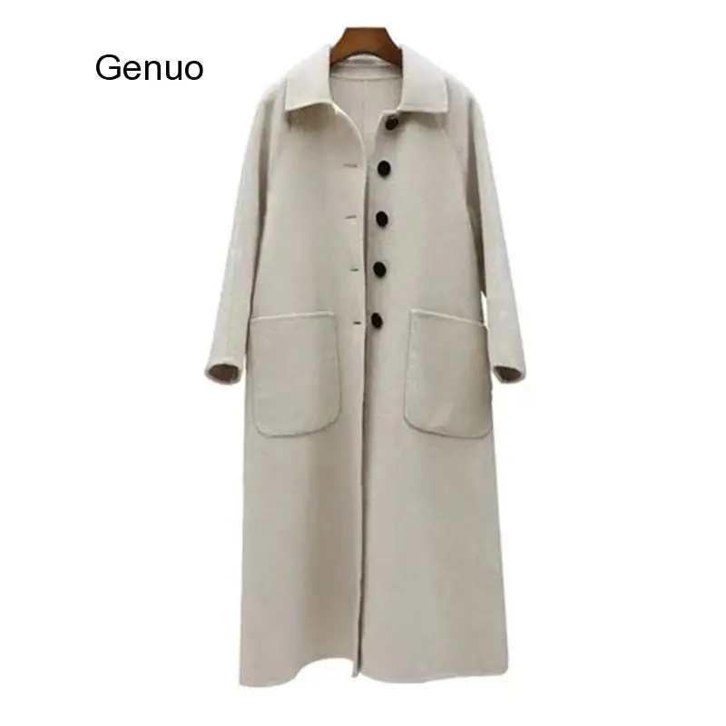 

2020 Autumn and Winter Double-sided Woolen Coat, Autumn and Winter Look Thin, Straight Over The Knee Mid-length Woolen Coat