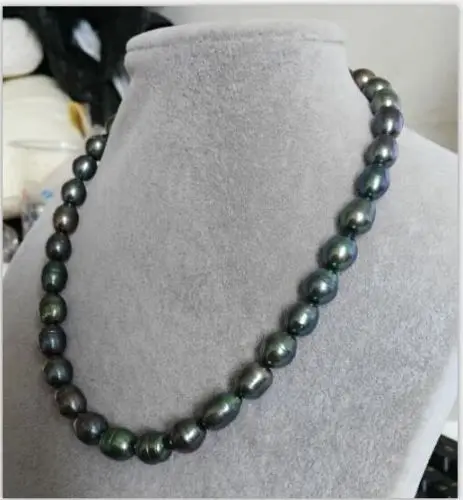 

stunning 12-13mm tahitian black green baroque pearl necklace 18inch