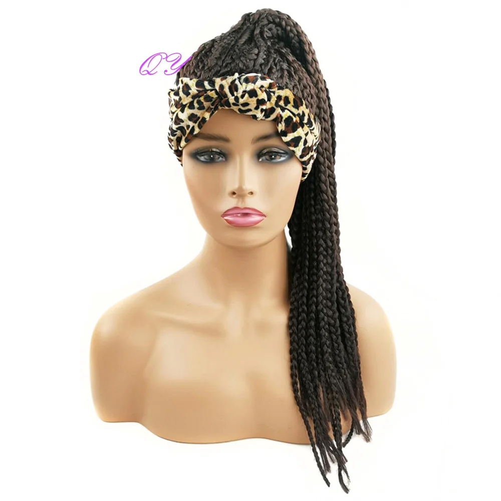 Synthetic Women\'s Headband Braid Wigs  Black Soft African Long Plait Wig For Women Horsetail Dreadlock Mechanism Full Wig